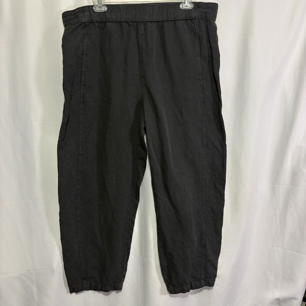 C&C California Linen Blend Pull On Pants Women XL Faded Black Coastal Lagenlook
